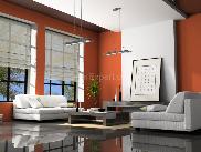 Orange & white paint scheme Living room interior