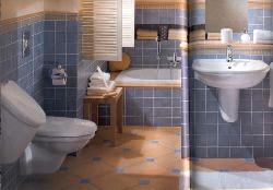 Bathroom Interior with blue colored wall tiles
