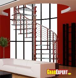Spiral stairs design with stainless steel railing