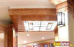 Wooden ceiling design with painted glass