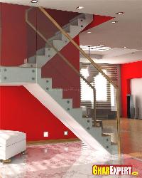 Stairs design with nice glass railing design