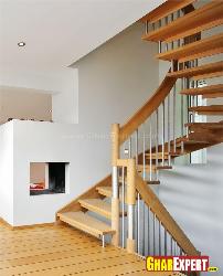 Wooden staircase with railing design