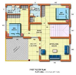 2BHK floor plan for first floor