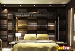 wooden headboard wall design for bedroom