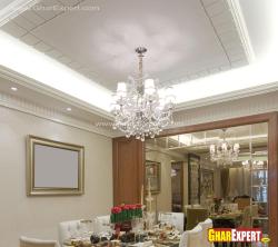 dining room ceiling design accompanied with crystal chandelier