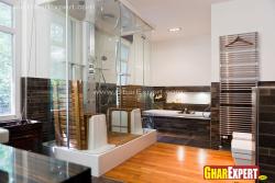 fully equipped and furnished bathroom in modern decor