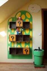 Mario themed cool book shelve idea for kids room