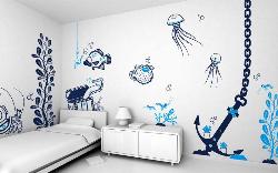 White walls with nice blue combination for kids room wall decoration 