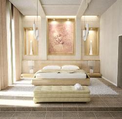White master bedroom decor with nice lighting effects