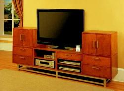 Small TV unit in cherry wood with storage drawers for bedoroom