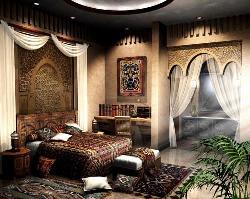 Designing of bedroom with Luxury bedroom accessories ,ceiling design ,curtains design and wall decoration.