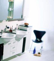 Usually the Cabinets below the sink have the depth more than the sinks  but this design has managed to highlight the beautiful round sinks too while still using the cabinet space beautifully.