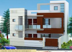 Wood cladding and wooden beams Exterior Elevation 3-D concept 