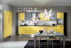 Yellow cabinets in Kitchen