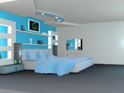 Another view of Bedroom in blue, ceiling design