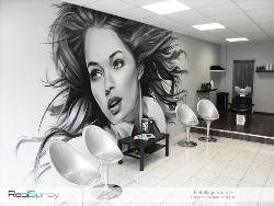 Graffiti wall decoration of hairdressing salon with an authentic portrait.