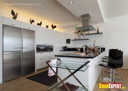 Modern L shaped kitchen with bar counter