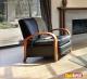 Wooden arm upholstered with leather chair for living room 