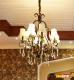 6 Lamp shades in wrought iron chandelier with crystal stones