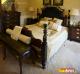 Leather upholstered traditional wooden bed