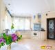 Engineered countertop with curtain windows in white cabinet  kitchen