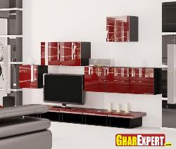LCD Unit with Wall Shelves Interior Design Photos