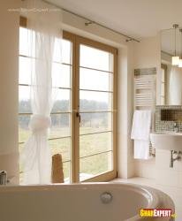 Ceiling height window with glass in bathroom Interior Design Photos