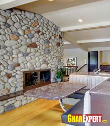 stone fcade wall for open dining room Interior Design Photos