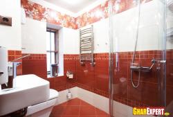 Bold modern L shaped bathroom with shower cabin Interior Design Photos