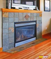 fireplace in living room made with concrete Interior Design Photos