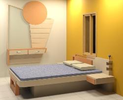 Master bed with wall hung dressing table Dressing room design