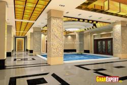 Engraved decorated pillar near Indoor swimming pool Design of swimming pool