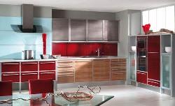 RED N BROWN colored kitchen interior in modular style Interior Design Photos