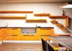 Kitchen shelves and cabinets in yellow Interior Design Photos
