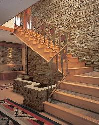 Staircase with Stone Wall Interior Design Photos