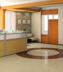 Wooden Furnishing anf Flooring for Office Reception area Interior Design Photos