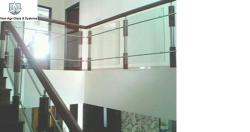 Wood and Glass Railing with steel support Ladder railing