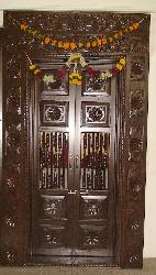 Wooden carved pooja room door design Pooja   