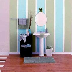 Colorful vertical paint stripes  pattern in bathroom Interior Design Photos