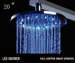 20" Chrome Solid Brass Round Led Shower Head  West facing 20 x 40