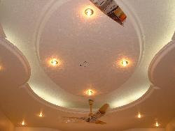 POP ceiling design with LED lights and Ceiling fan Interior Design Photos