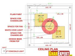 False ceiling design drawing with different levels of POP 27x40 upper level