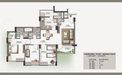 1363 sq. ft. 2BHK   study floor plan Converted in 2bhk