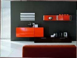 grey and orange combination looks good on wall Interior Design Photos