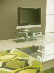 Double shelf of glass with steel stand for LCD TV Double story elevasion kothi image