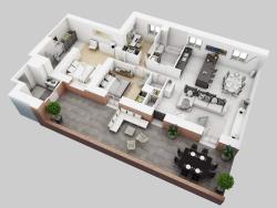 3D Residential House Floor Plan 15 x 45 ft house plan