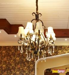 6 Lamp shades in wrought iron chandelier with crystal stones Greeen shades