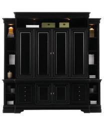 full wall wooden entertainment unit in black color for living room Interior Design Photos
