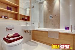 bath tub in wooden texture on exterior in small bathroom Interior Design Photos