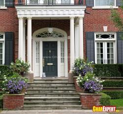 Victorian style entrance door in arched and sidelight design Compound entrance designs